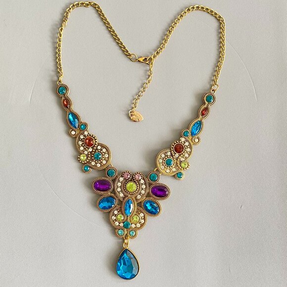 Betsey Johnson Multi Colour Crystal Bib Necklace - Picture 2 of 10